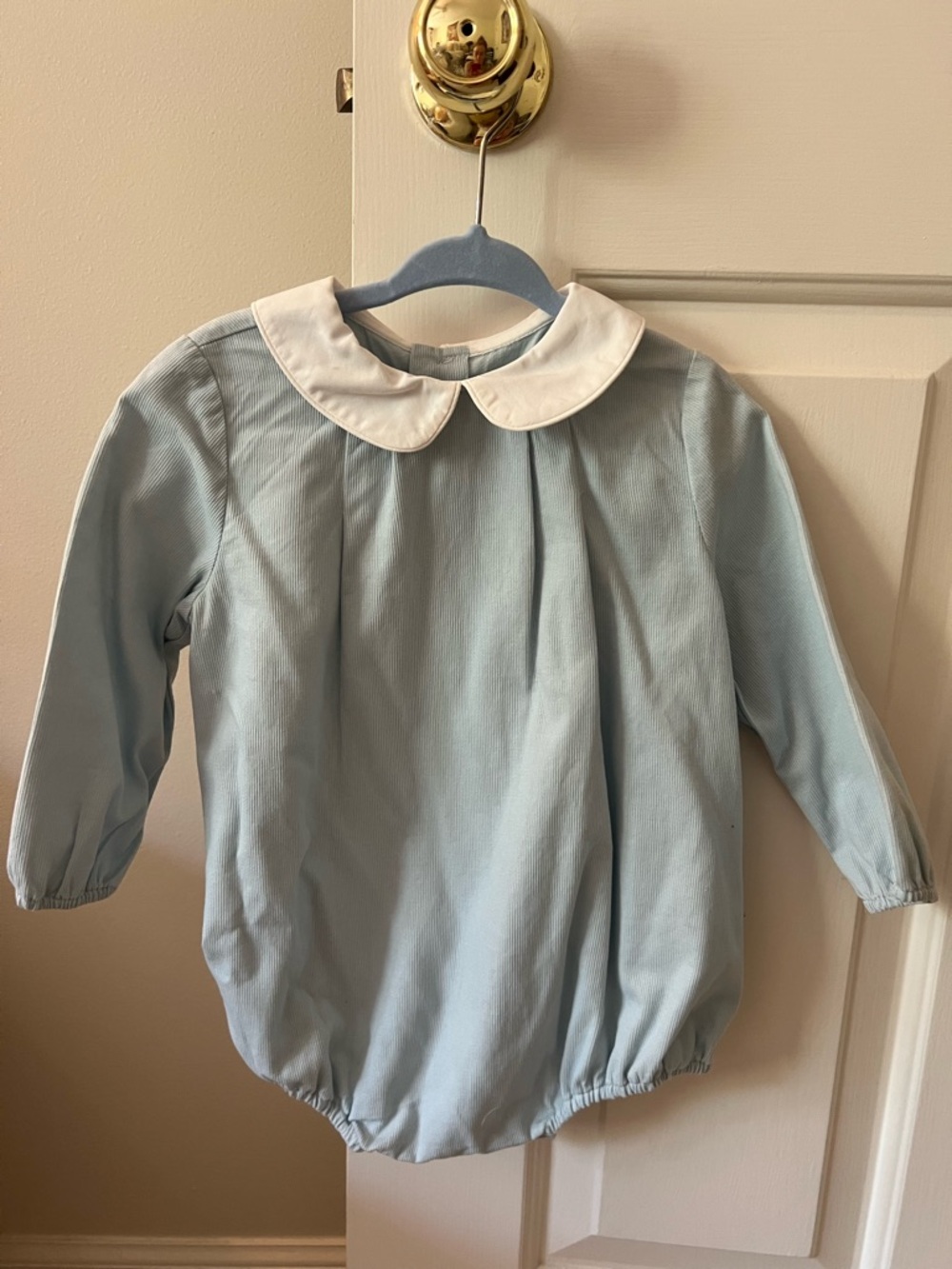 Sophie & Lucas Light Blue Baby Romper with White Peter Pan Collar